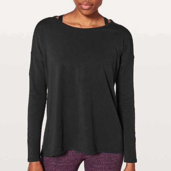 Intimately by Free People Long Sleeve Cross Cut Back into It Black TOP SZ LARGE - Picture 3 of 12